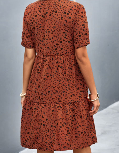 Load image into Gallery viewer, Ditsy Floral Empire Waist Plunge Short Sleeve Dress
