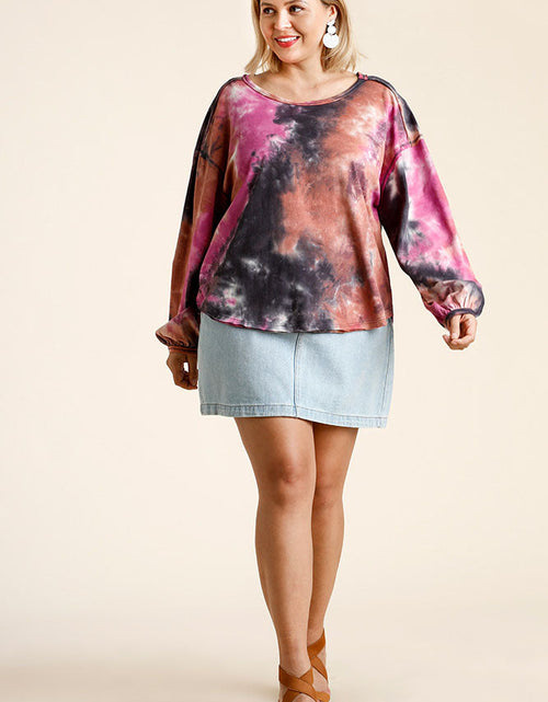 Load image into Gallery viewer, Umgee Full Size Tie Dye Round Neck Long Balloon Sleeve Top Plus Size
