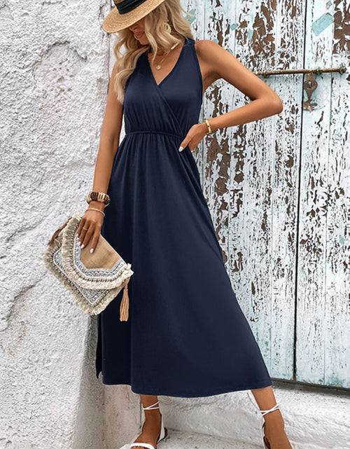 Load image into Gallery viewer, Perfee Surplice Neck Slit Sleeveless Dress
