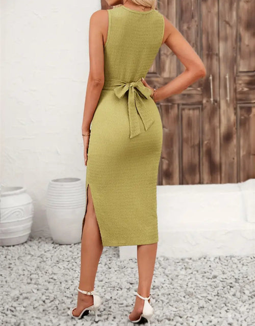 Load image into Gallery viewer, Back Tie Sleeveless Slit Midi Dress
