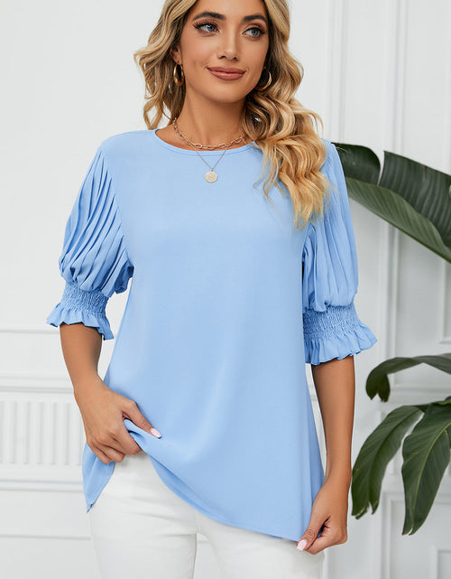 Load image into Gallery viewer, Frill Round Neck Lantern Sleeve T-Shirt
