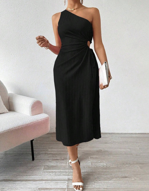 Load image into Gallery viewer, Side Slit Cutout Single Shoulder Dress
