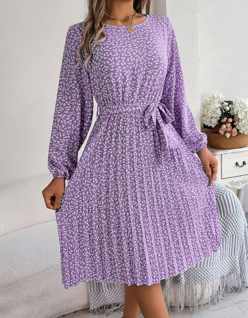 Load image into Gallery viewer, Ditsy Floral Tie Waist Pleated Dress
