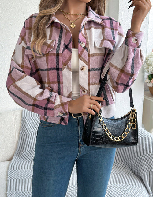 Load image into Gallery viewer, Plaid Button Up Long Sleeve Jacket
