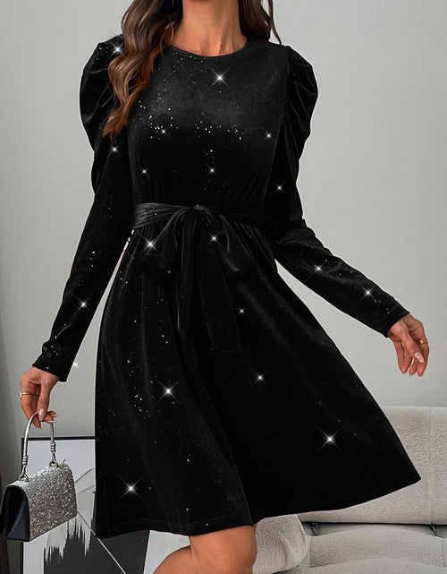 Load image into Gallery viewer, Glitter Round Neck Puff Sleeve Dress
