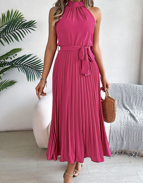 Load image into Gallery viewer, Pleated Tie Waist Sleeveless Midi Dress
