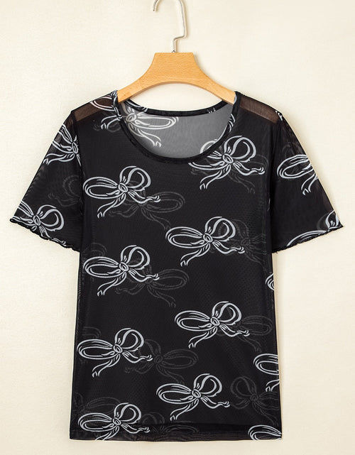 Load image into Gallery viewer, Bow Mesh Round Neck Short Sleeve T-Shirt
