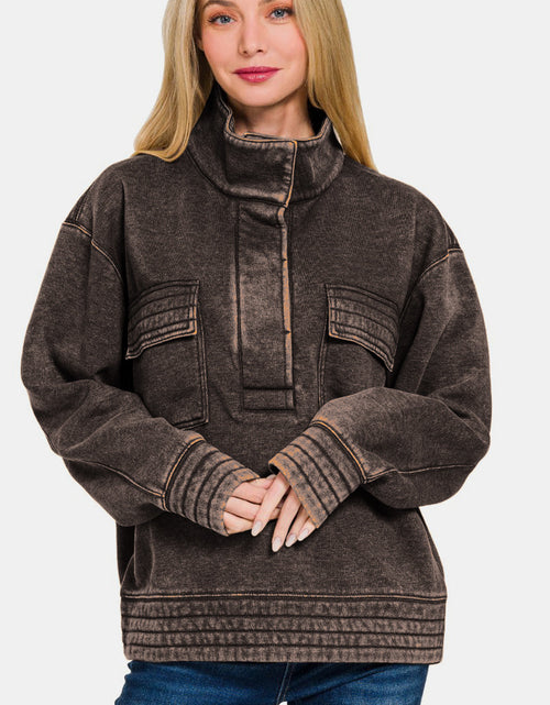 Load image into Gallery viewer, Zenana Acid Washed Half Snap Fleece Sweatshirt

