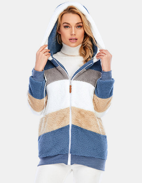 Load image into Gallery viewer, Full Size Drawstring Color Block Zip Up Hooded Outerwear
