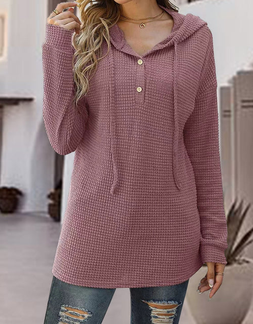 Load image into Gallery viewer, Half Button Up Drawstring Hoodie
