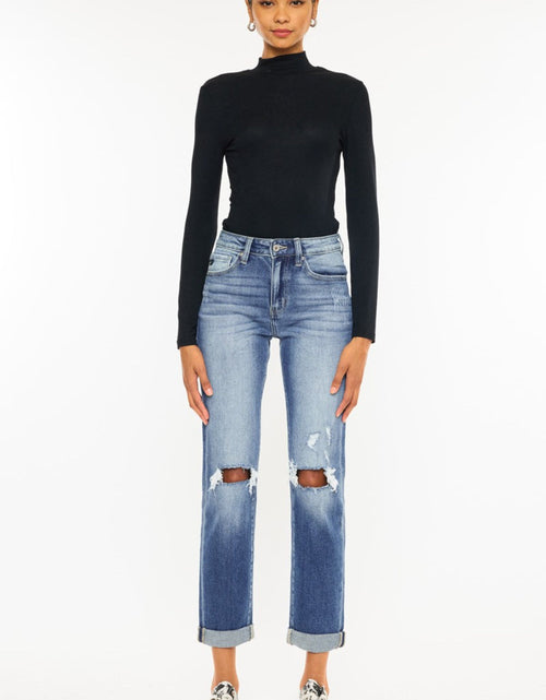 Load image into Gallery viewer, Kancan High Waist Distressed Hem Detail Cropped Straight Jeans
