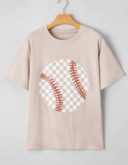 Load image into Gallery viewer, Contrast Checkered Baseball Graphic Round Neck Short Sleeve T-Shirt
