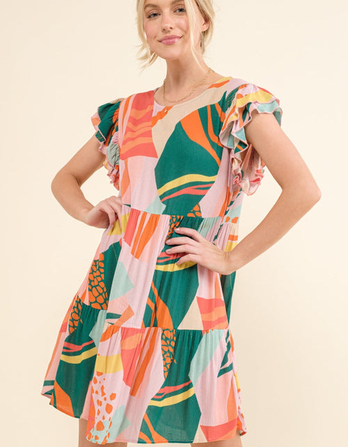 Load image into Gallery viewer, And The Why Printed Double Ruffle Sleeve Dress
