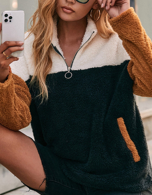 Load image into Gallery viewer, Ivy Lane Color Block Quarter Zip Dropped Shoulder Sweatshirt
