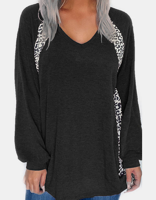 Load image into Gallery viewer, Full Size Leopard V-Neck Long Sleeve T-Shirt
