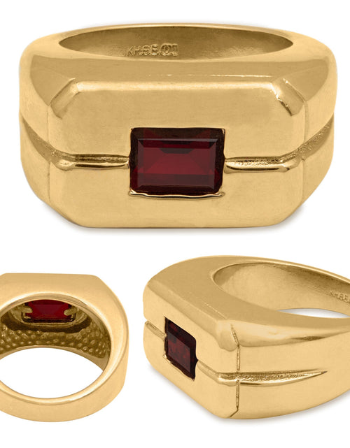 Load image into Gallery viewer, Men's Ruby or Sapphire Austrian Crystal Ring  18kt Gold Electroplated Ring by PVD Vintage Jewelry
