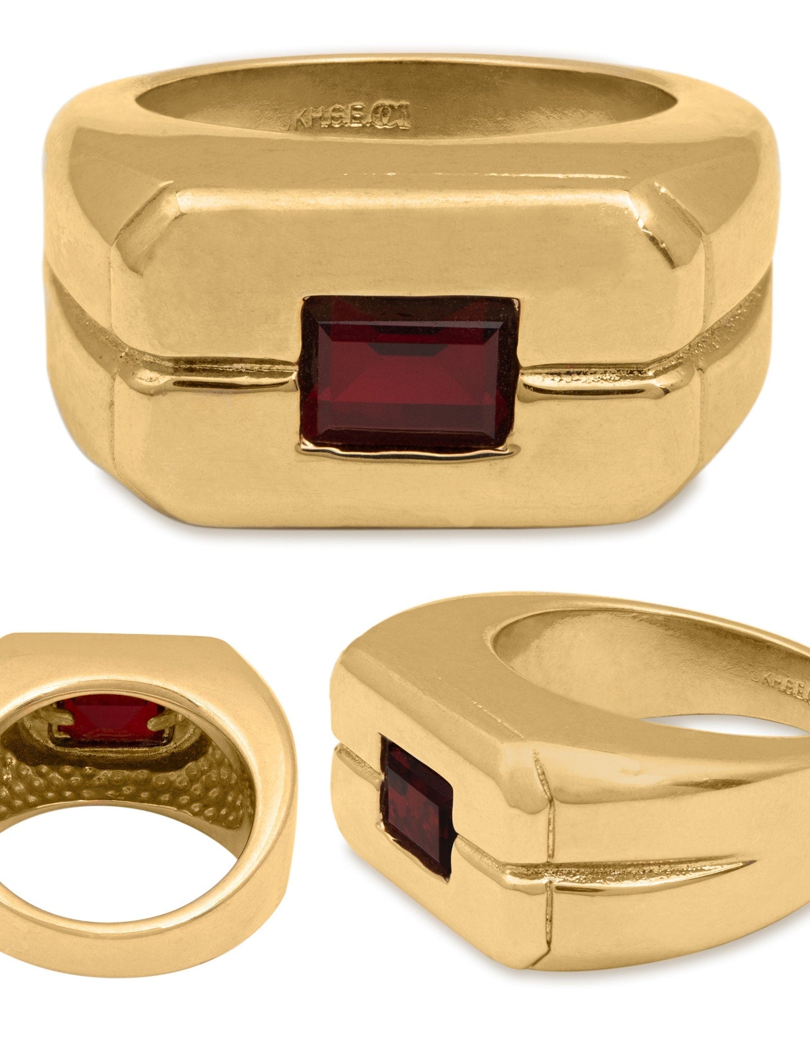 Men's Ruby or Sapphire Austrian Crystal Ring  18kt Gold Electroplated Ring by PVD Vintage Jewelry
