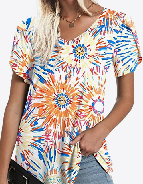 Load image into Gallery viewer, Printed Petal Sleeve V-Neck Blouse
