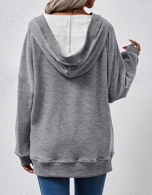 Load image into Gallery viewer, V-Neck Drop Shoulder Long Sleeve Hoodie
