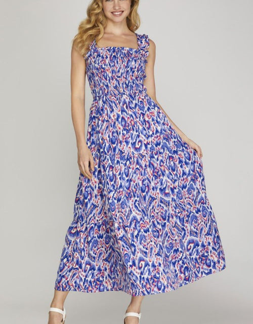 Load image into Gallery viewer, She + Sky Full Size Smocked Printed Wide Strap Tiered Dress Plus Size
