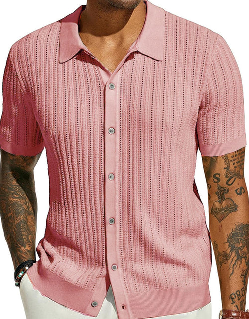 Load image into Gallery viewer, Men's Full Size Openwork Button Down Collared Neck Shirt Plus Size

