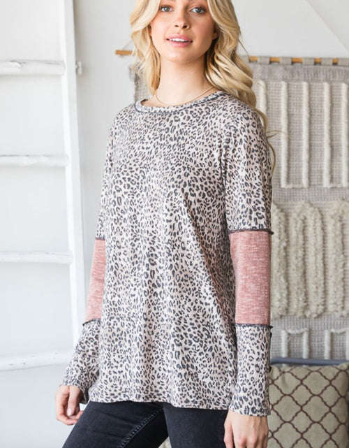 Load image into Gallery viewer, Heimish Full Size Leopard Exposed Seam Contrast T-Shirt
