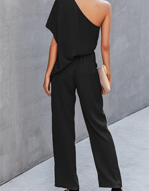 Load image into Gallery viewer, Single Shoulder Short Sleeve Jumpsuit
