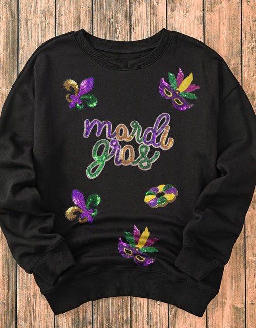 Load image into Gallery viewer, MARDI GRAS Sequin Round Neck Sweatshirt
