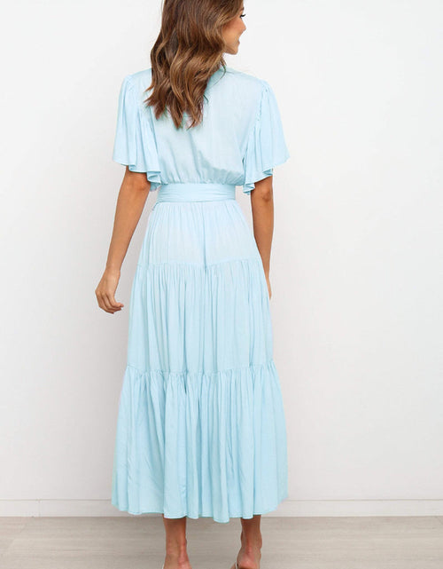 Load image into Gallery viewer, Tied Back Tiered Short Sleeve Midi Dress
