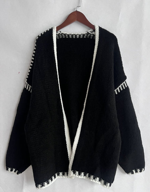 Load image into Gallery viewer, Double Take Contrast Open Front Dropped Shoulder Cardigan
