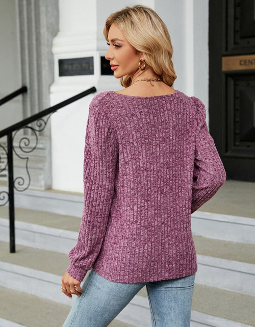 Load image into Gallery viewer, Ribbed Square Neck Long Sleeve T-Shirt
