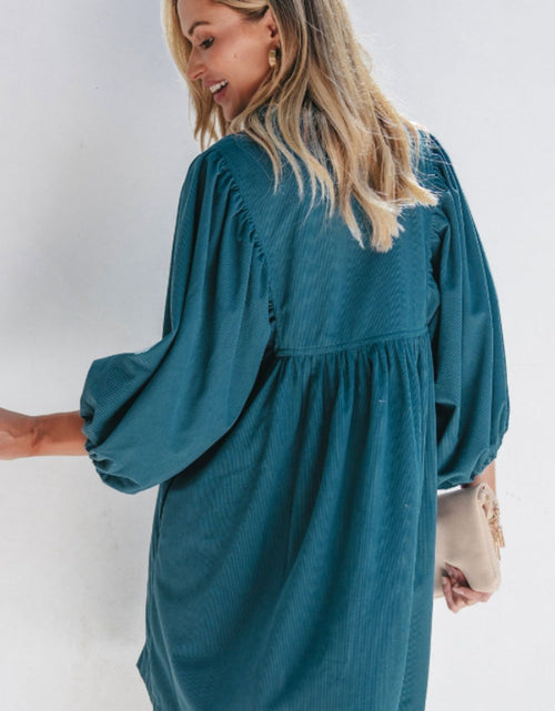 Load image into Gallery viewer, Corduroy Quarter Snap Three-Quarter Sleeve Dress

