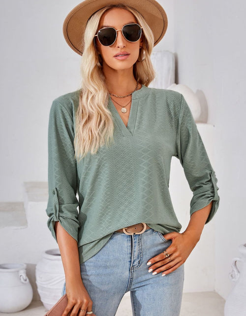 Load image into Gallery viewer, V-Neck Roll-Tap Sleeve Blouse
