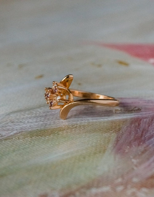 Load image into Gallery viewer, Vintage 1970's Amethyst Crystal and Genuine Pinfire Opal Ring 18kt Yellow Gold Electroplated Ring by PVD Vintage Jewelry

