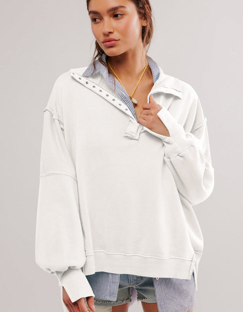Load image into Gallery viewer, Exposed Seam Side Slit Long Sleeve Sweatshirt
