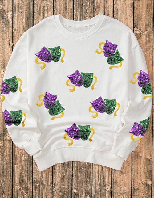 Load image into Gallery viewer, Sequin Round Neck Long Sleeve Sweatshirt
