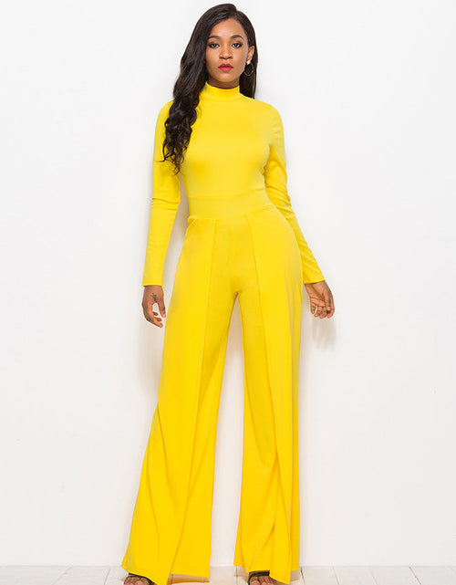 Load image into Gallery viewer, Long Sleeve Mock Neck Wide Leg Jumpsuit
