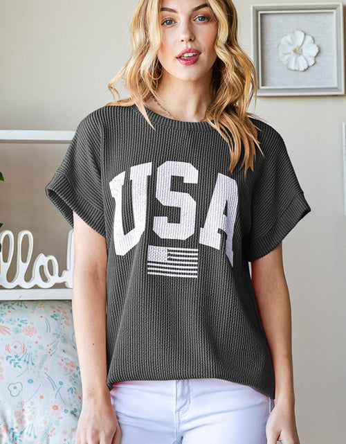 Load image into Gallery viewer, Heimish Full Size USA Graphic Short Sleeve Ribbed Top
