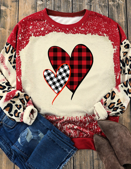 Load image into Gallery viewer, Heart Leopard Round Neck Sweatshirt
