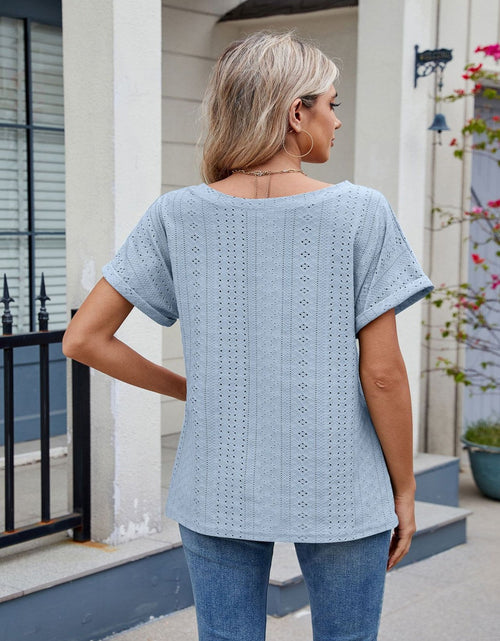 Load image into Gallery viewer, Eyelet Round Neck Short Sleeve Top
