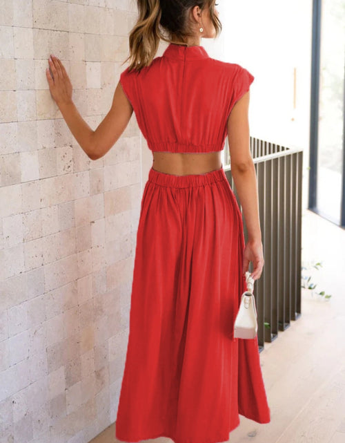 Load image into Gallery viewer, Cutout Mock Neck Sleeveless Ruched Dress
