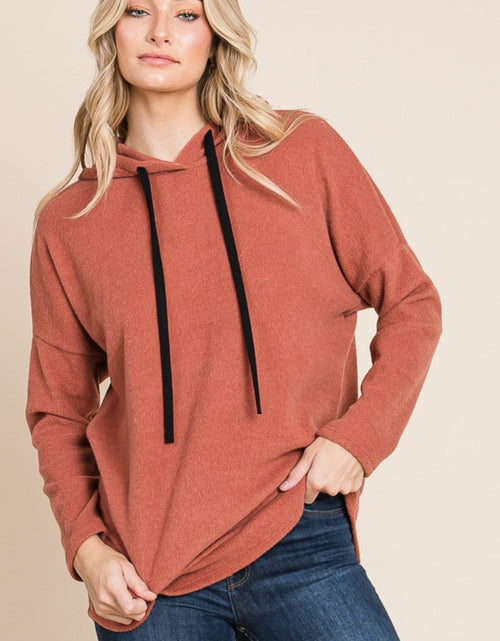 Load image into Gallery viewer, BOMBOM Contrast Drawstring Drop Shoulder Knit Hoodie
