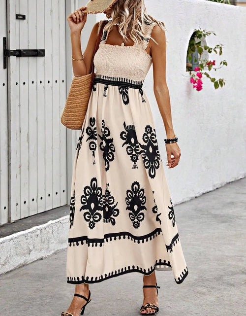 Load image into Gallery viewer, Smocked Printed Wide Strap Maxi Dress
