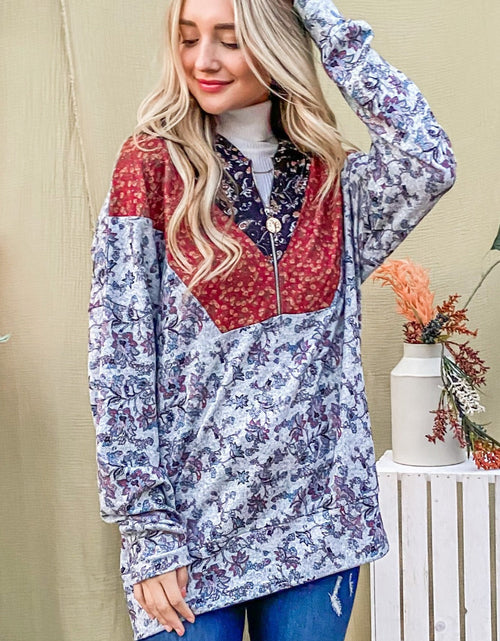 Load image into Gallery viewer, And The Why Printed Half Zip Up Long Sleeve Hoodie
