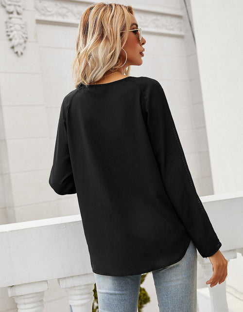 Load image into Gallery viewer, Ivy Lane Tie Neck Long Sleeve Semi-Sheer Blouse

