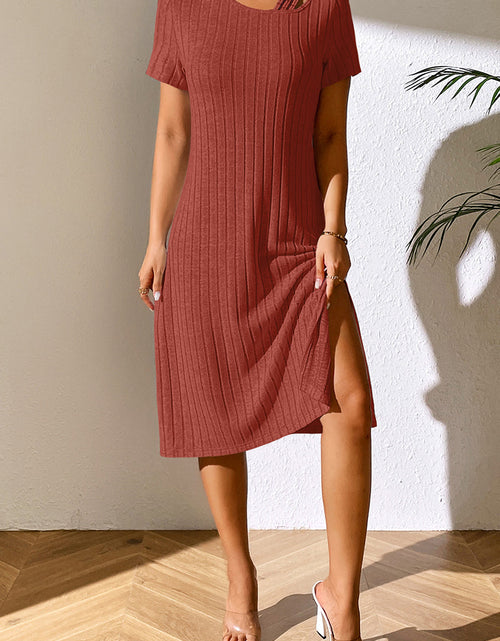 Load image into Gallery viewer, Ivy Lane Ribbed Asymmetrical Neck Short Sleeve Dress
