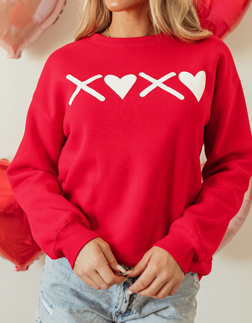 Load image into Gallery viewer, Valentine’s Day XOXO Round Neck Drop Shoulder Sweatshirt
