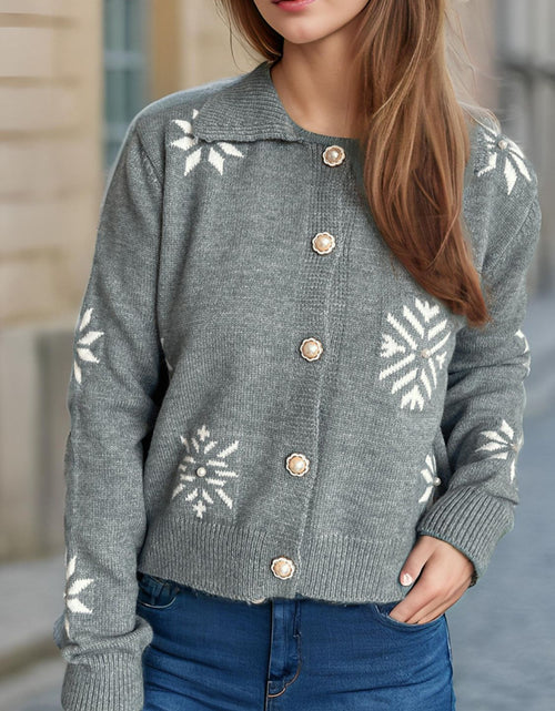 Load image into Gallery viewer, Pearl Trim Collared Neck Long Sleeve Cardigan
