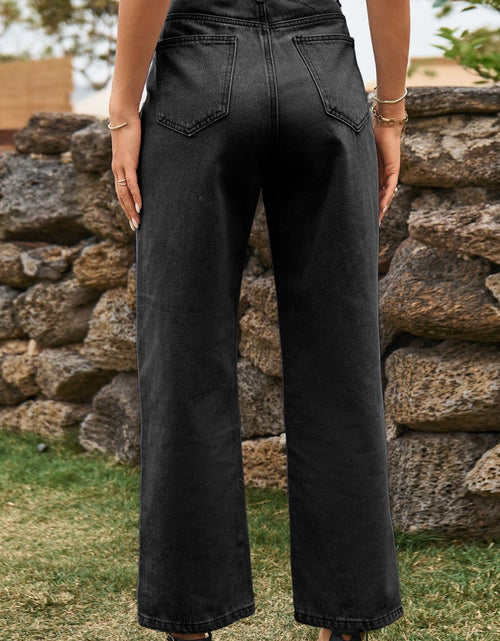 Load image into Gallery viewer, High Waist Loose Fit Ankle Slit Jeans
