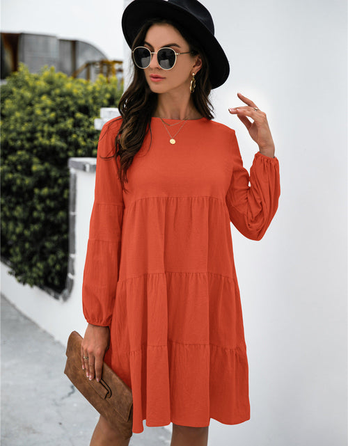 Load image into Gallery viewer, Balloon Sleeve Keyhole Tiered Dress
